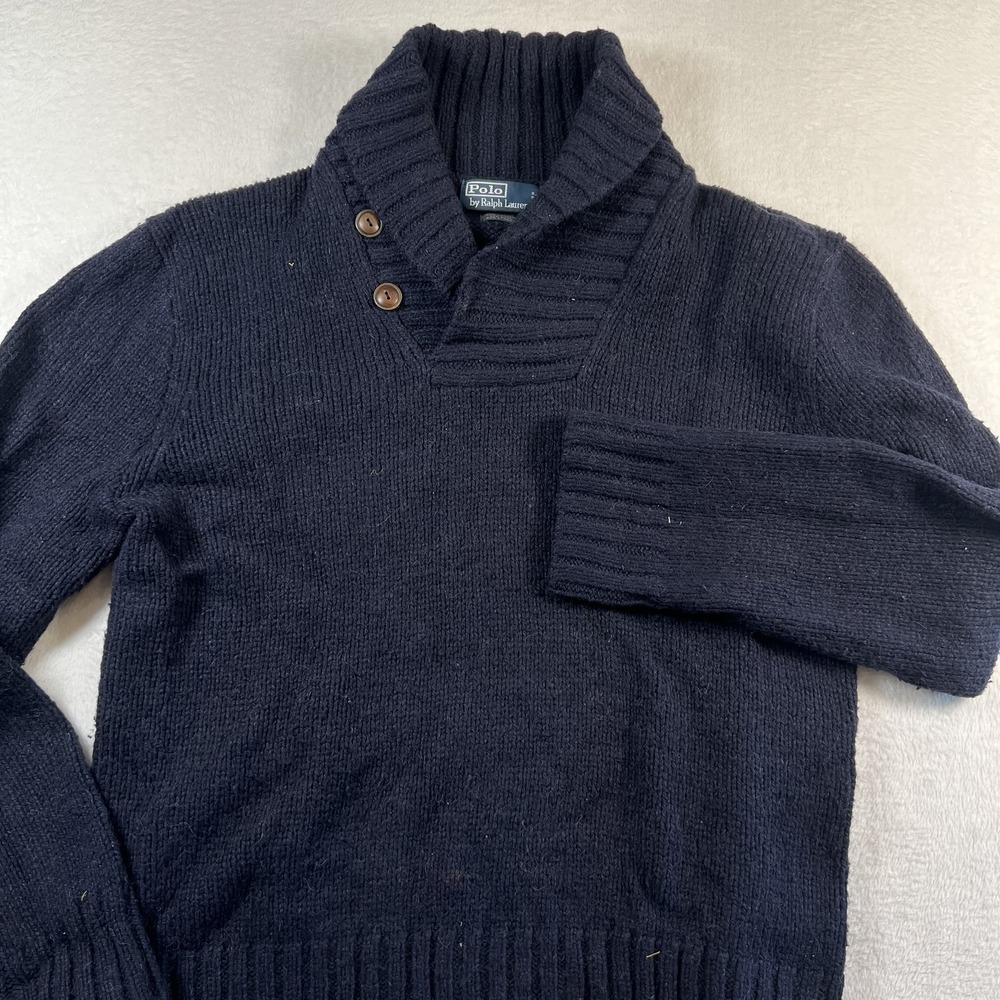 Polo By Ralph Lauren Sweater Mens XL Blue Shawl Collar Wool Alpaca Fisherman